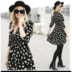Anthropologie Maeve Dress Women’s‎ S Black White Heart Print Smocked Boho Chic